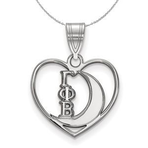 Sterling Silver Gamma Phi Beta Heart Pendant Necklace - 20 Inch